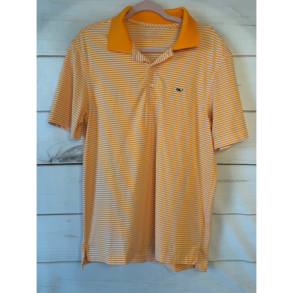 Vineyard Vines Mens Performance Polo Shirt Orange White Striped S Golf Preppy
